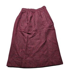 Windsmoor Vintage Wool Blend Houndstooth Midi Skirt Red Black Dark Academia 10
